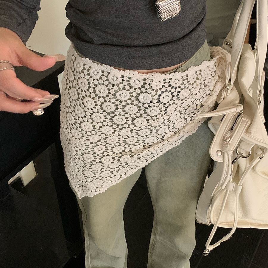 钩花三角巾韩式蕾丝花边屁帘叠穿裙子牛仔裤时尚小众设计高级配饰