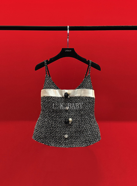 【L.K.BABY】赫本style 气质名媛撞色格子粗花呢小香吊带背心3198