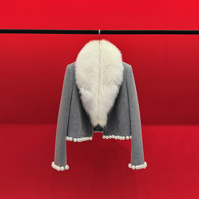 【L.K.BABY】贵气高枳 气质轻奢镶钻毛领珍珠时尚毛呢外套