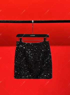 【L.K.BABY】璀璨甜心S 气质性感金丝绒秋冬亮片半身裙小香风黑色