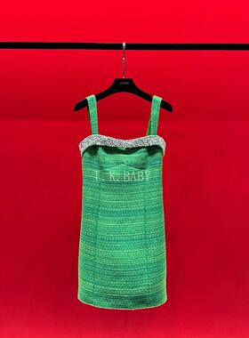 【L.K.BABY】翡翠千金  时尚气质法式轻奢镶钻性感吊带连衣裙