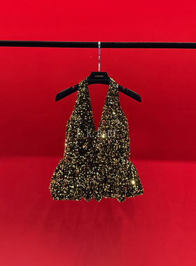 【L.K.BABY】财富美 时髦轻奢「bulingbuling」亮片性感V领挂脖