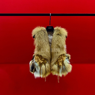 【L.K BABY】红狐金絮 高级感时髦卡其豹纹水晶花朵草草马甲外套