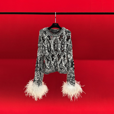 【L.K.BABY】奈雪倾城法式高级感水墨画慵懒镂空混织粗针羽毛毛衣