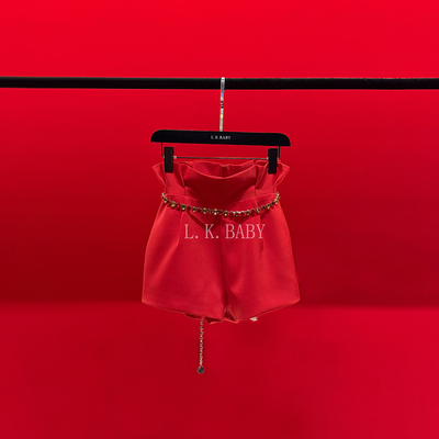【L.K.BABY】余香玫瑰S 轻奢高腰显瘦时尚花苞褶皱A字西装短裤