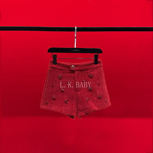 【L.K.BABY】显腿长 时髦设计感「浪漫水晶花」气质百搭显瘦短裤