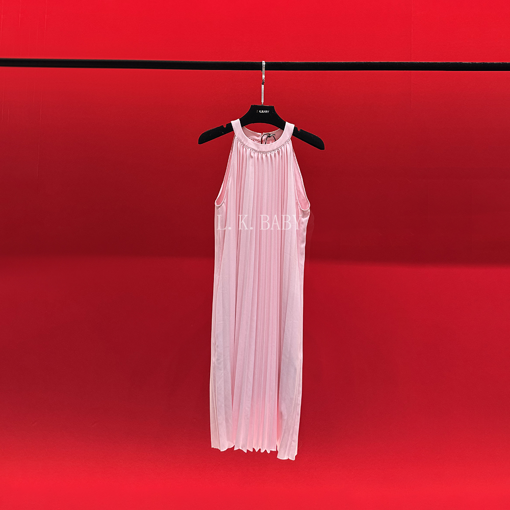 【L.KBABY】   法式挂脖褶皱背心连衣裙732