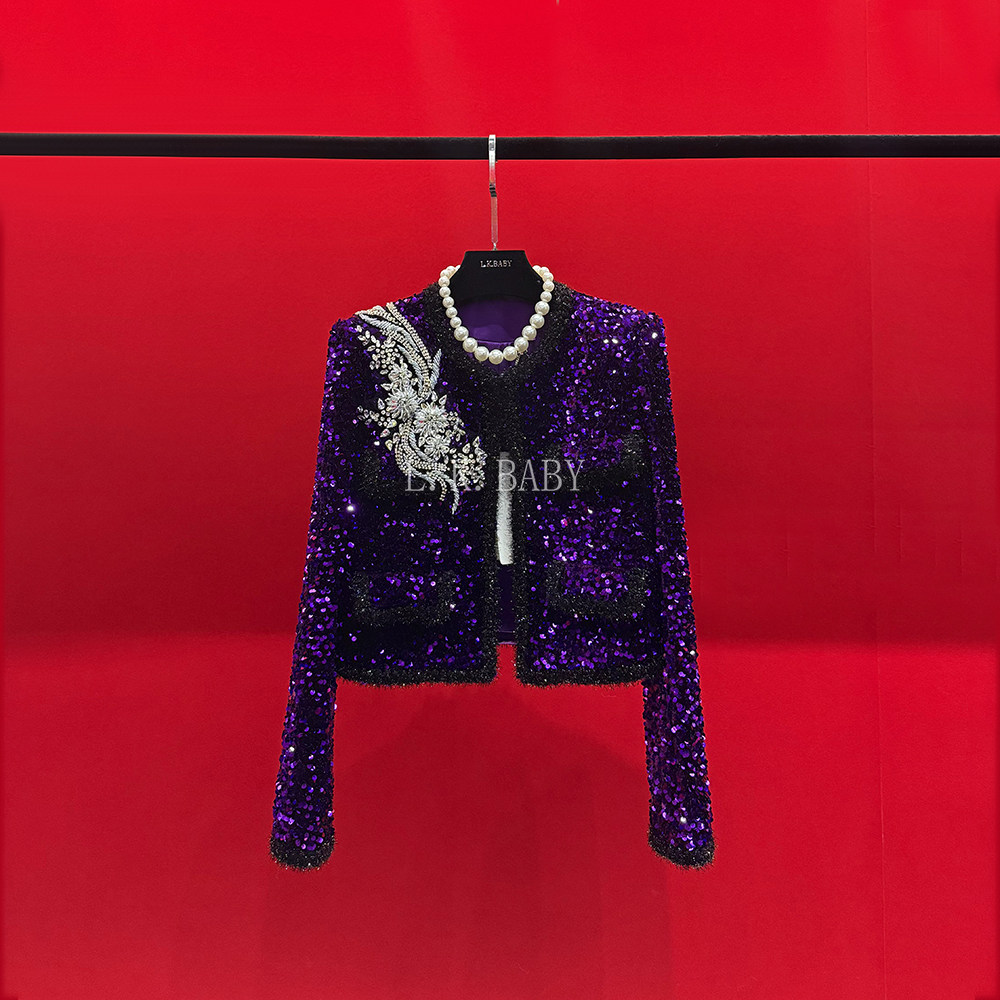 【L.K.BABY】紫气奢雅 高级感轻奢鎏钻缀肩细闪亮片蝴蝶结外套,女装/女士精品,短外套,淘宝优惠券,粉丝福利购,淘宝优惠卷