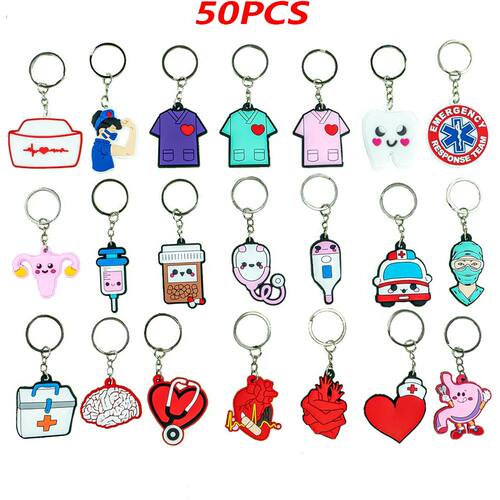 50PCS Medical Keychain Stethoscope Nurse Uniform for Nurse D