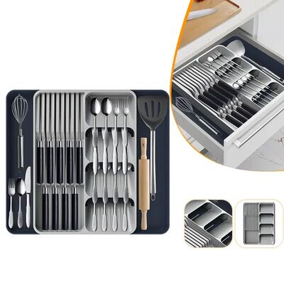 Expandable Silverware Organizer for Drawer with Knife Holder