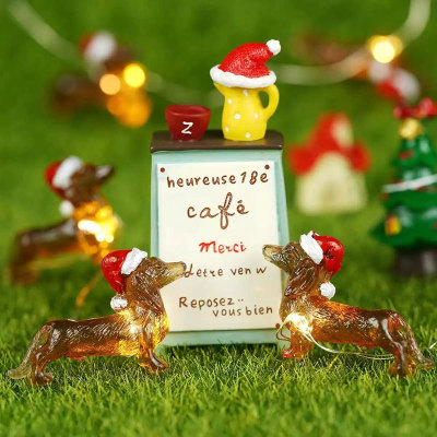 Dachshund Led Copper Wire Lights, Christmas Hat Dachshund, C