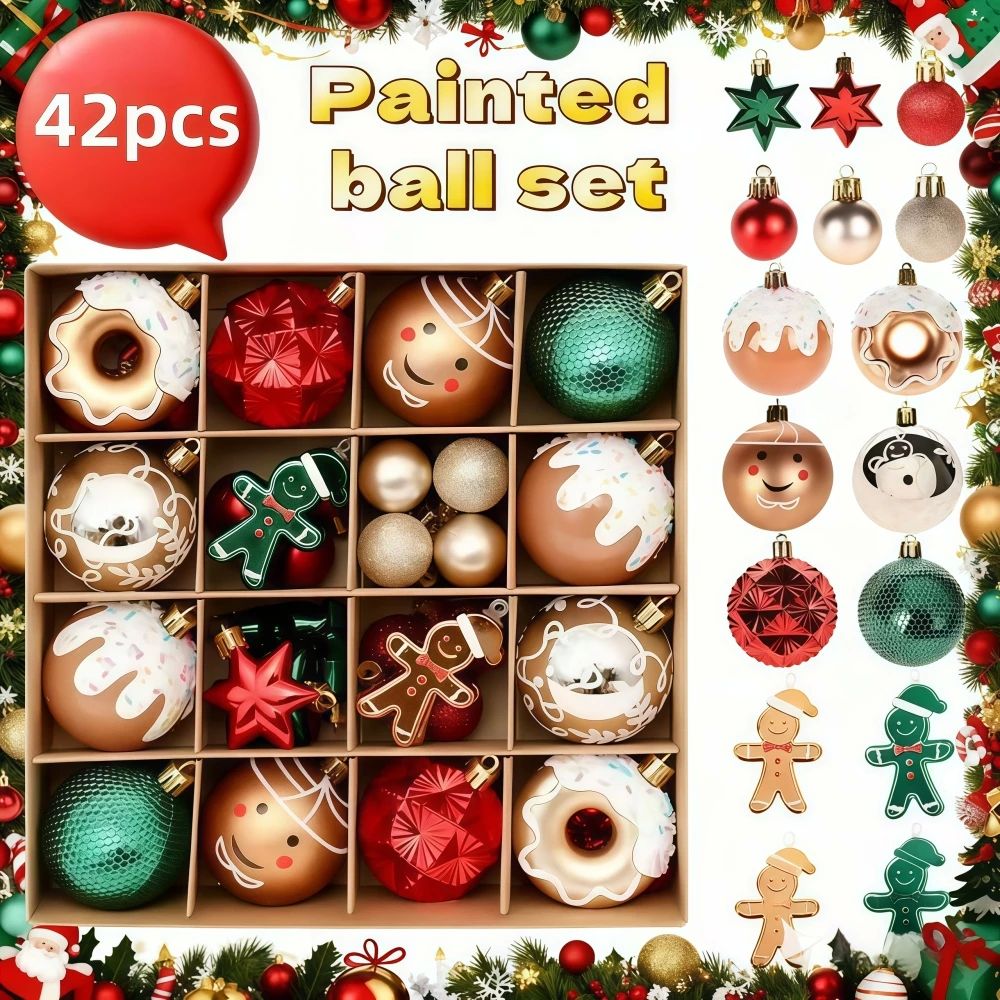 1set of 42Pcs Painted Christmas Ball Decorations Christmas N