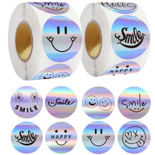 500Pcs Sparkly Funning Smile Face Laser Stickers Roll Party