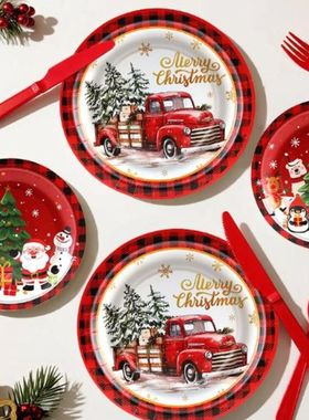 80pcs Disposable Christmas Plates Set Paper Dinner Plates De