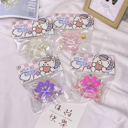 Taba Squishy Bow Cat Paw Fidget Toys Cute Pink Cat Foot Slow