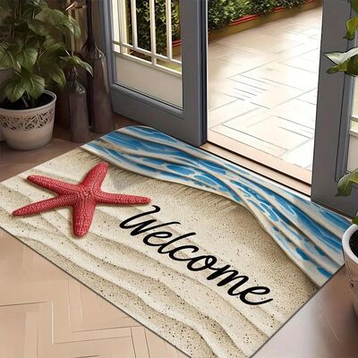 1pc Beach Welcome Mat Coastal Starfish Non-Slip Doormat 3D O