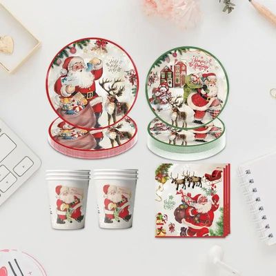 Christmas Party Disposable Tableware Santa Elk Paper Plates