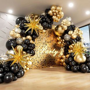 Black and Gold Balloons Garland Arch Kit with Starburst Foil