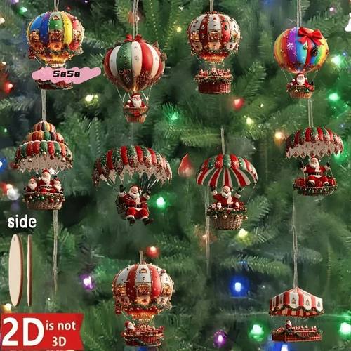 10Pcs Christmas Wooden Decorations 2D Flat Air Balloon Santa