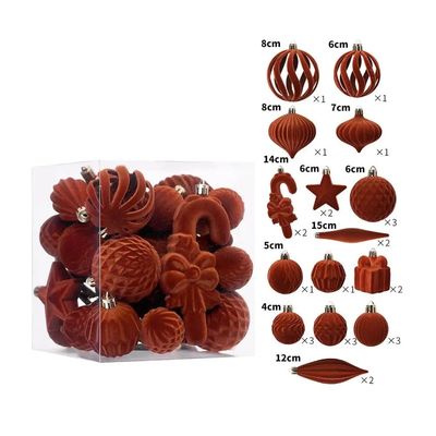 28PCS Multi Size Velvet Christmas Ball Set Star Scepter Roun