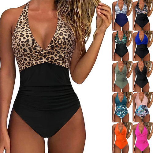 Tight-fit Swimsuit Women's Backless Sexy Crossover Colorbloc