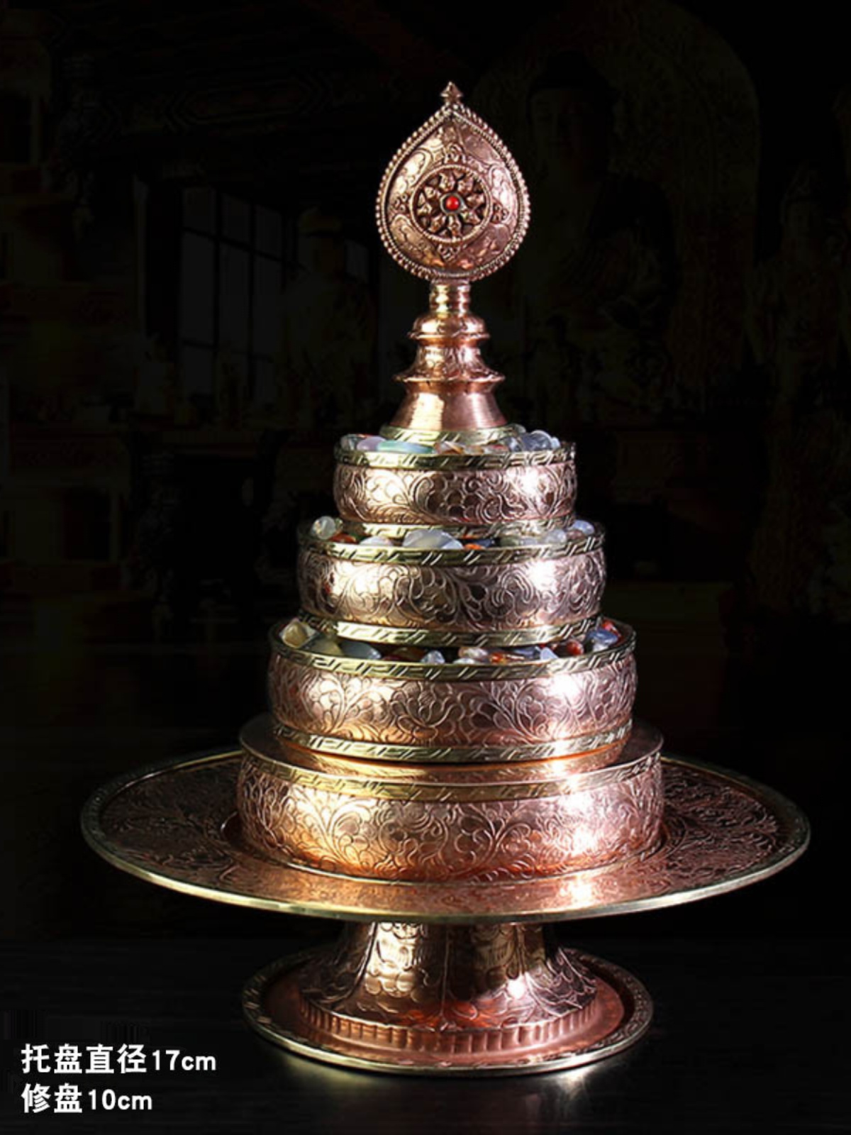 尼泊尔手工铜制雕花曼扎盘曼达盘曼茶罗修盘供器资粮雕刻小号17cm