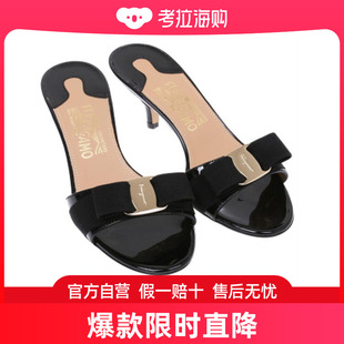 SALVATORE 0539586 女士黑色高跟拖鞋 FERRAGAMO