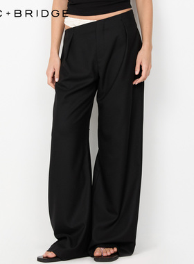 BECBRIDGE DEMI拼接羊毛西装黑白撞色设计低腰显瘦长裤 H25-40783