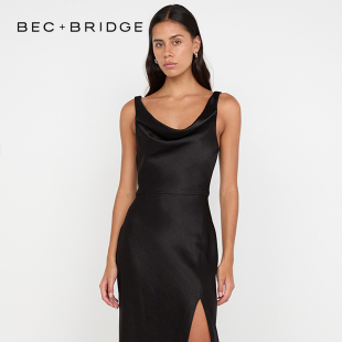 BECBRIDGE 12752 AUSTEN婚礼轻礼服宽吊带荡领开衩优雅长连衣裙BM