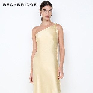 BECBRIDGE GIA不对称领口露背斜肩拖地优雅款连衣裙 H25-13191