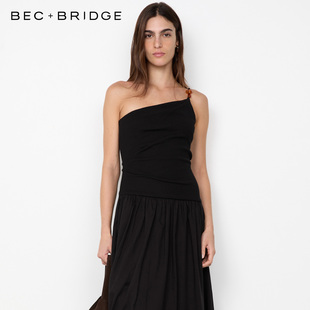 BECBRIDGE SABRINE单肩珠饰细带垂坠懒人时髦度假长裙 H25-13133