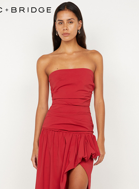 BECBRIDGE DANTE 抹胸褶皱修身不对称长款连衣裙 S25-13036