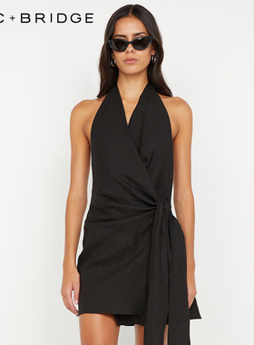 BECBRIDGE AUBREE 挂脖露背裹身系带日常简约迷你连衣裙S25-12999