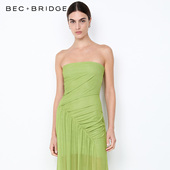 BECBRIDGE 12467P H25 CITRINA抹胸褶皱修身 开衩度假花卉连衣裙