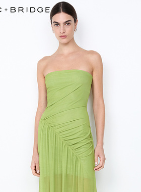 BECBRIDGE CITRINA抹胸褶皱修身开衩度假花卉连衣裙 H25-12467P