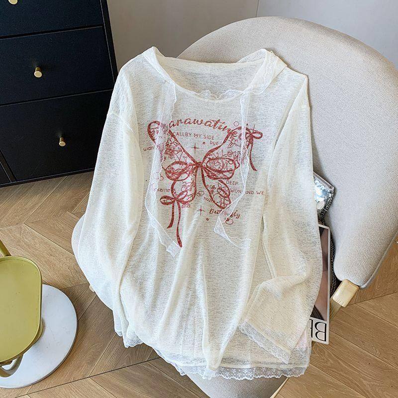 原版面料蝴蝶印花短袖T袖女夏辣妹休闲连帽宽松长袖防晒罩衫上衣,女装/女士精品,T恤,淘宝优惠券,粉丝福利购,淘宝优惠卷
