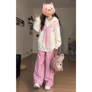 学院风甜美蝴蝶结绑带连帽卫衣情侣早秋新款 设计感刺绣宽松外套女