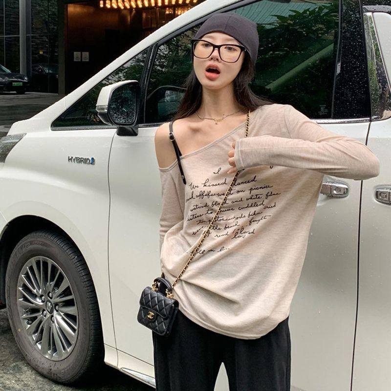 广州质量露肩吊带长袖T恤女夏薄款字母宽松防晒罩衫打底小衫上衣,女装/女士精品,T恤,淘宝优惠券,粉丝福利购,淘宝优惠卷