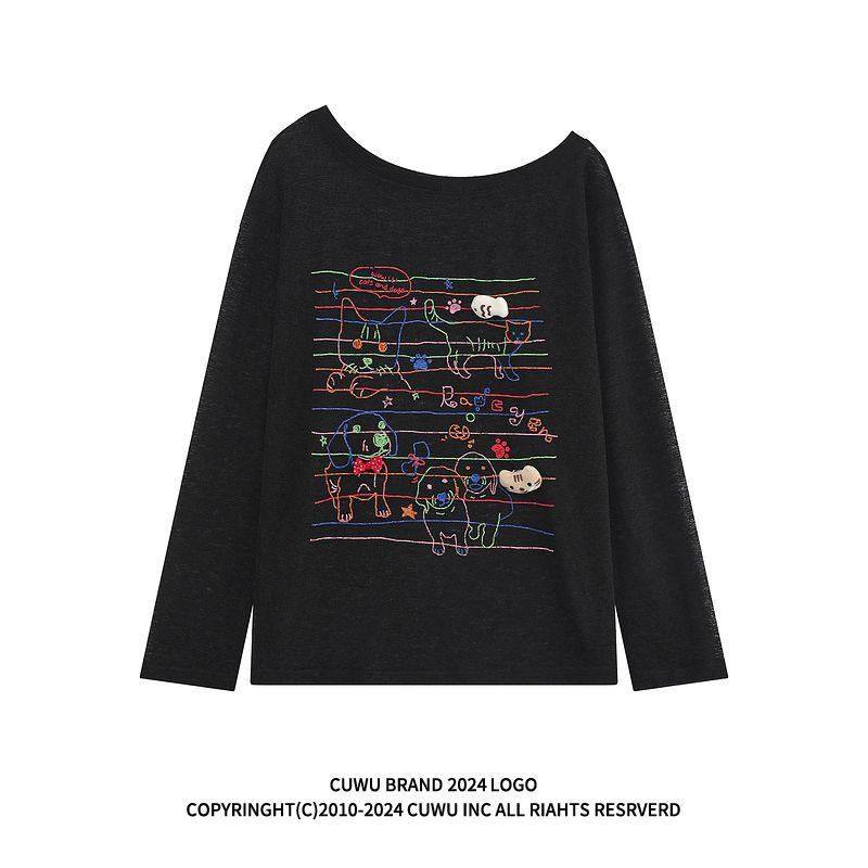 原版面料猫咪狗狗印花长袖T恤女夏季甜辣宽松轻薄微透夏休闲罩衫,女装/女士精品,T恤,淘宝优惠券,粉丝福利购,淘宝优惠卷