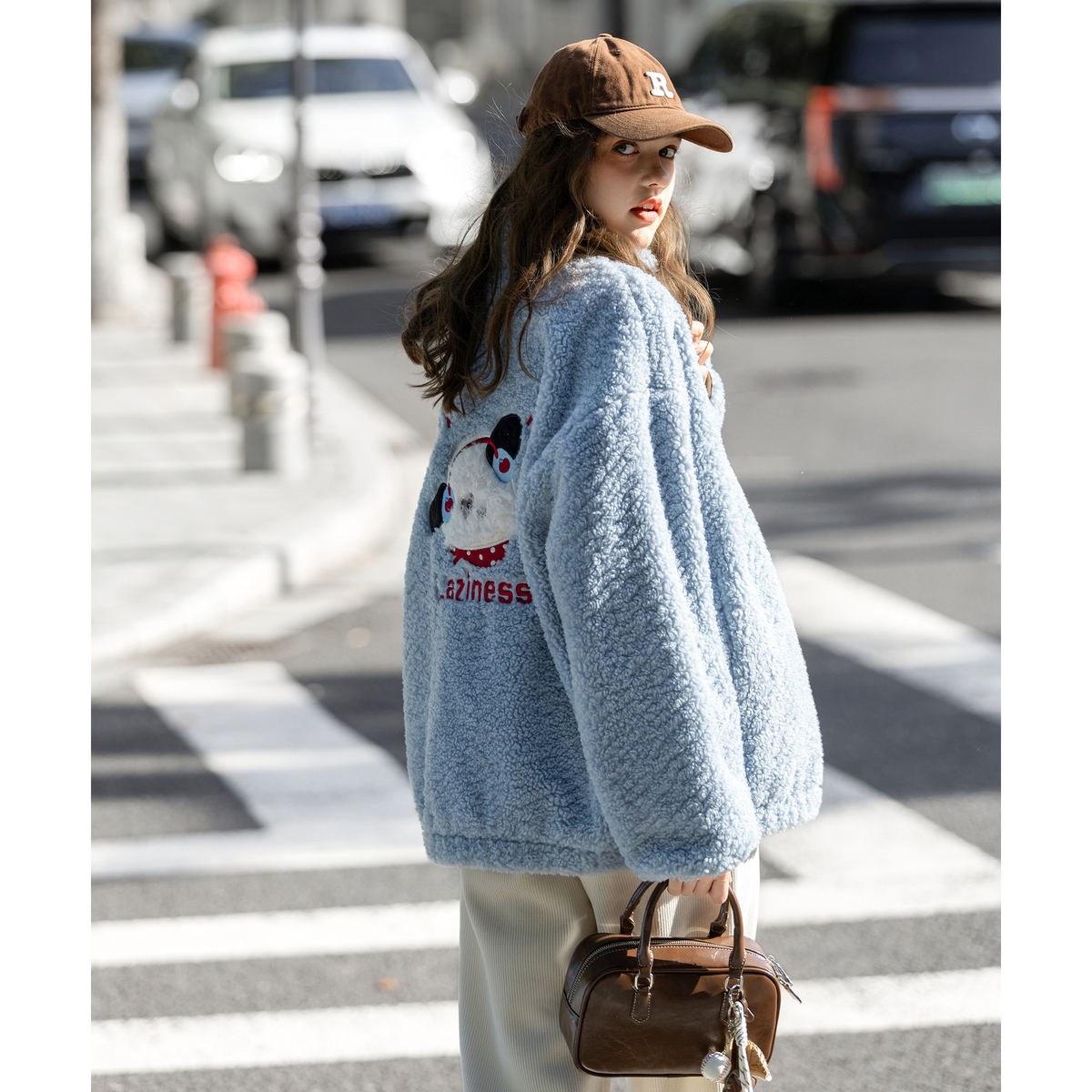 唐狮秋冬女立领撞色一手长羔毛外