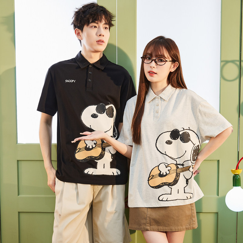 [史努比联名]唐狮短袖polo衫夏季新款男纯棉翻领t恤女情侣装