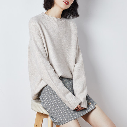 唐狮毛衣女秋冬慵懒风日系复古宽松高领圆领针织温柔软糯毛线衫