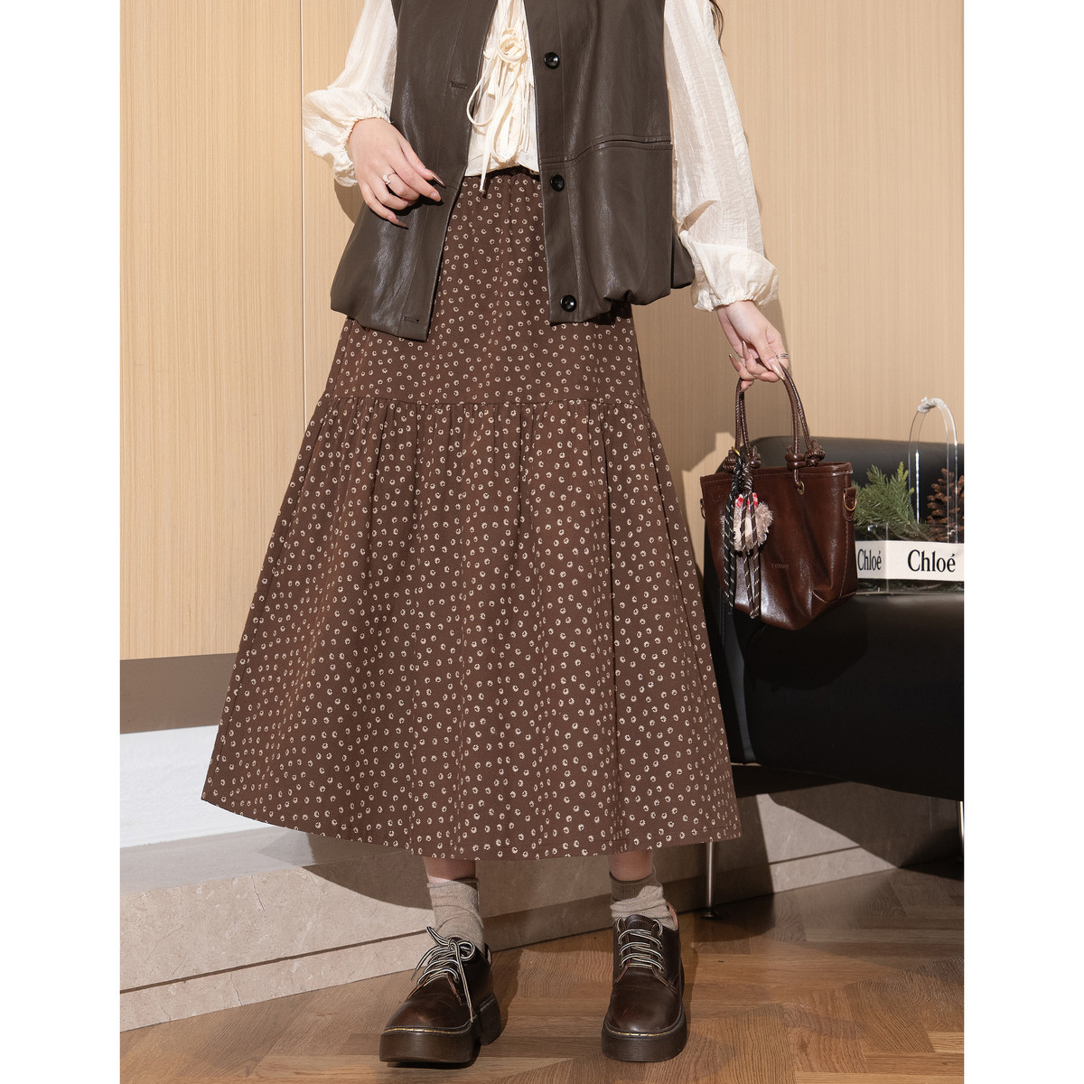 唐狮秋冬女碎花半身裙高级感小个子女式长裙温柔气质百搭裙子TD