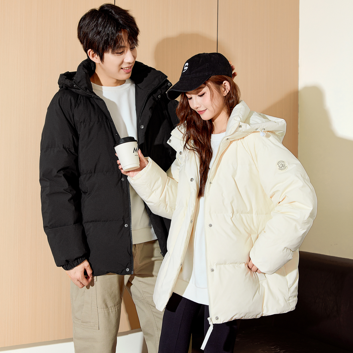 唐狮冬季新款情侣羽绒服女连帽短