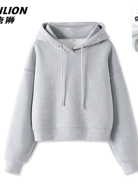 唐狮小个子短款灰色加绒卫衣女秋冬2026新款宽松外套女春秋款VB