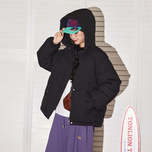 唐狮白鸭绒羽绒服女生短款连帽新款冬季加厚保暖宽松面包服外套VB