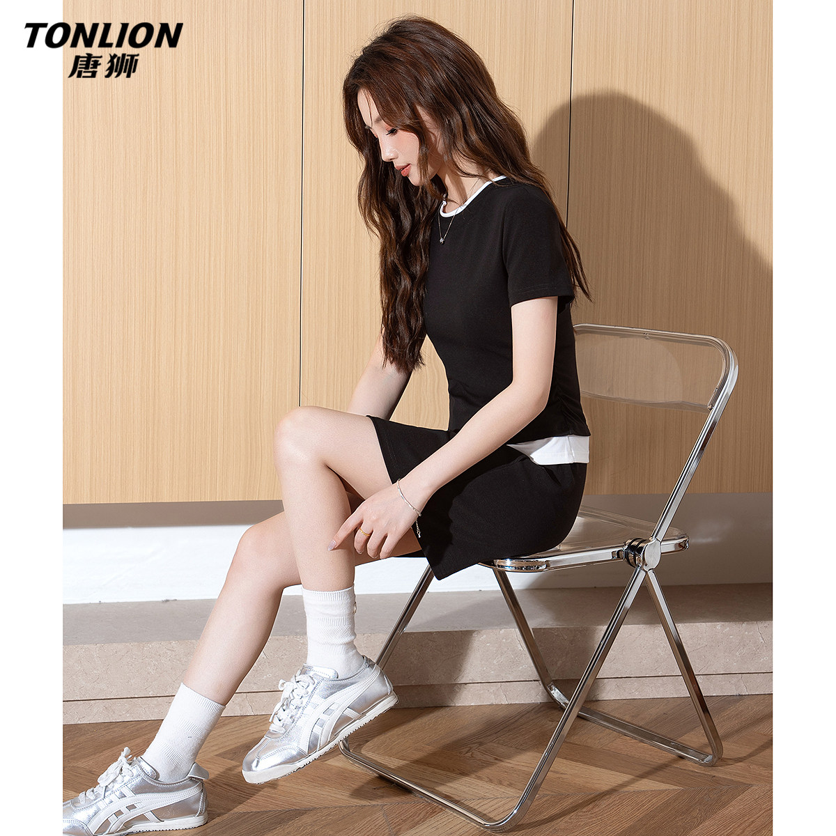 唐狮夏季新款套装女休闲运动套装短袖T恤短裙一整套减龄风女装