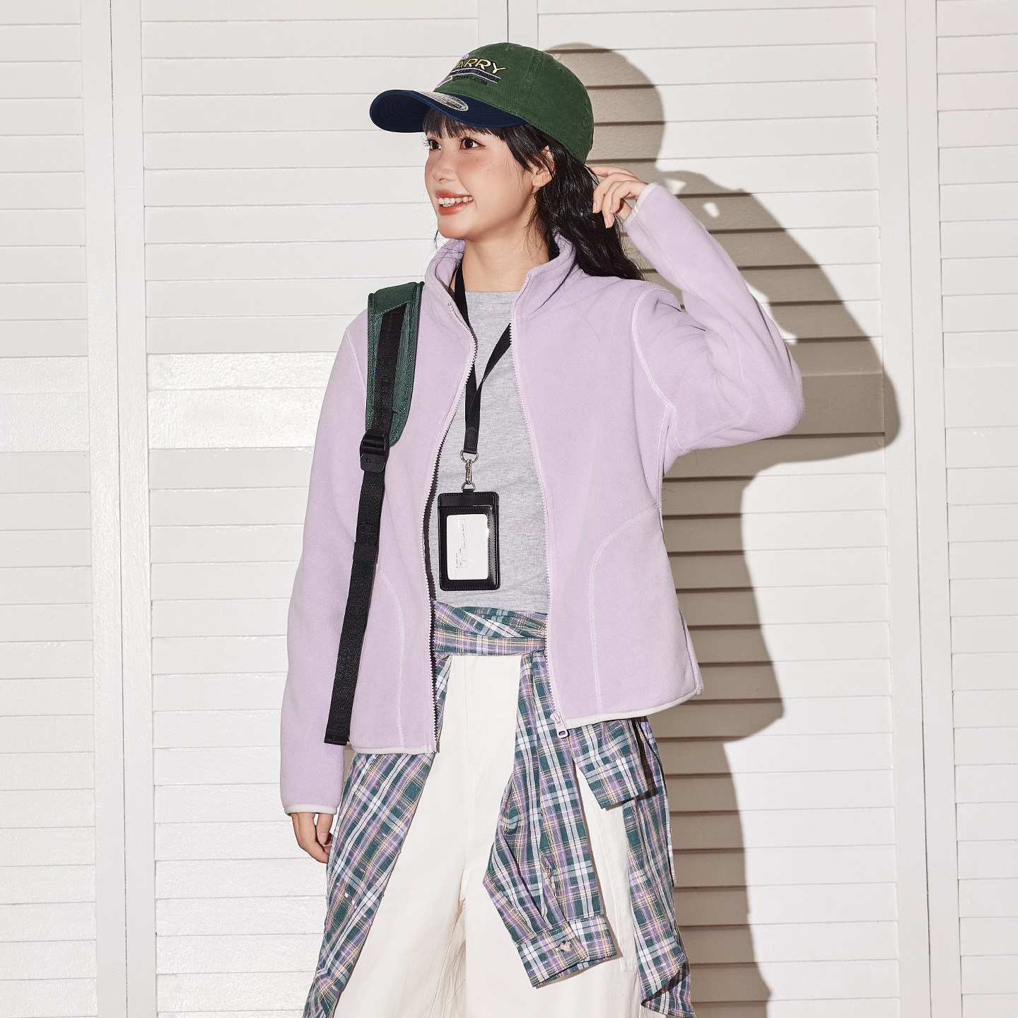 唐狮女款摇粒绒外套秋冬紫色时尚立领抓绒上衣女生运动日常外套VZ