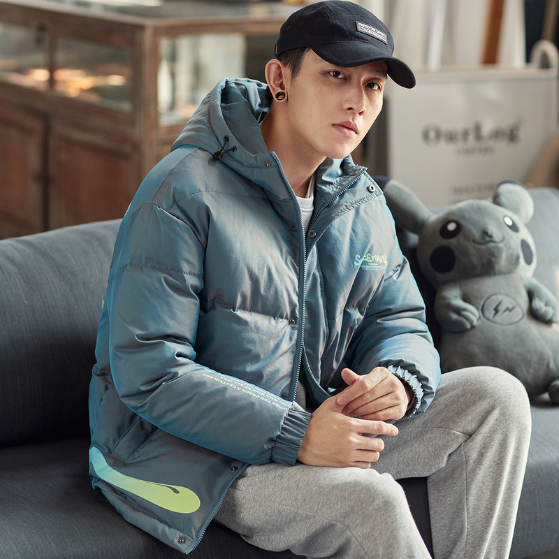 唐狮渐变印花羽绒服男冬季新款外套短款连帽羽绒服时尚保暖