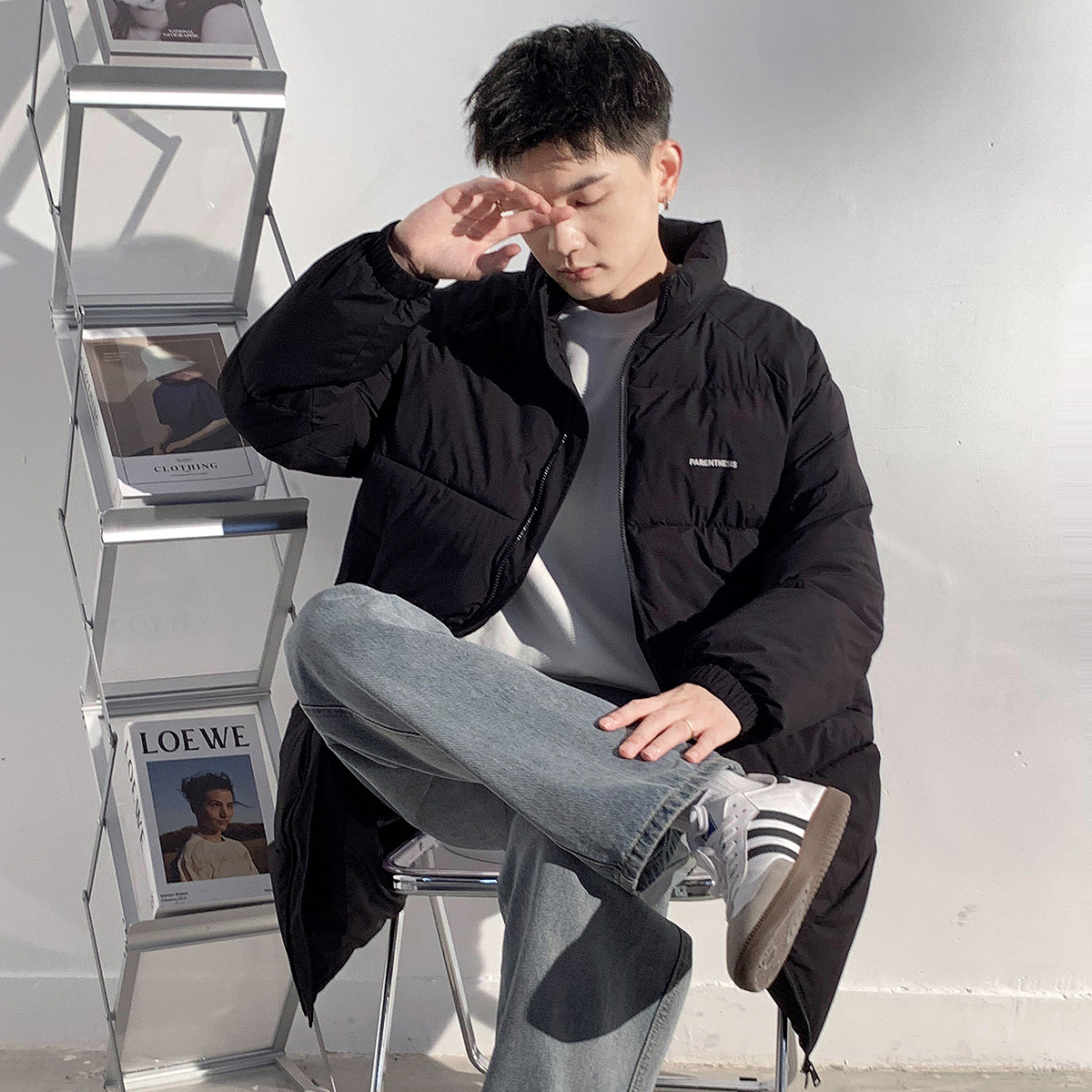 唐狮冬季新款棉衣男生长款连帽加厚保暖外套夹棉棉袄潮牌棉服TD